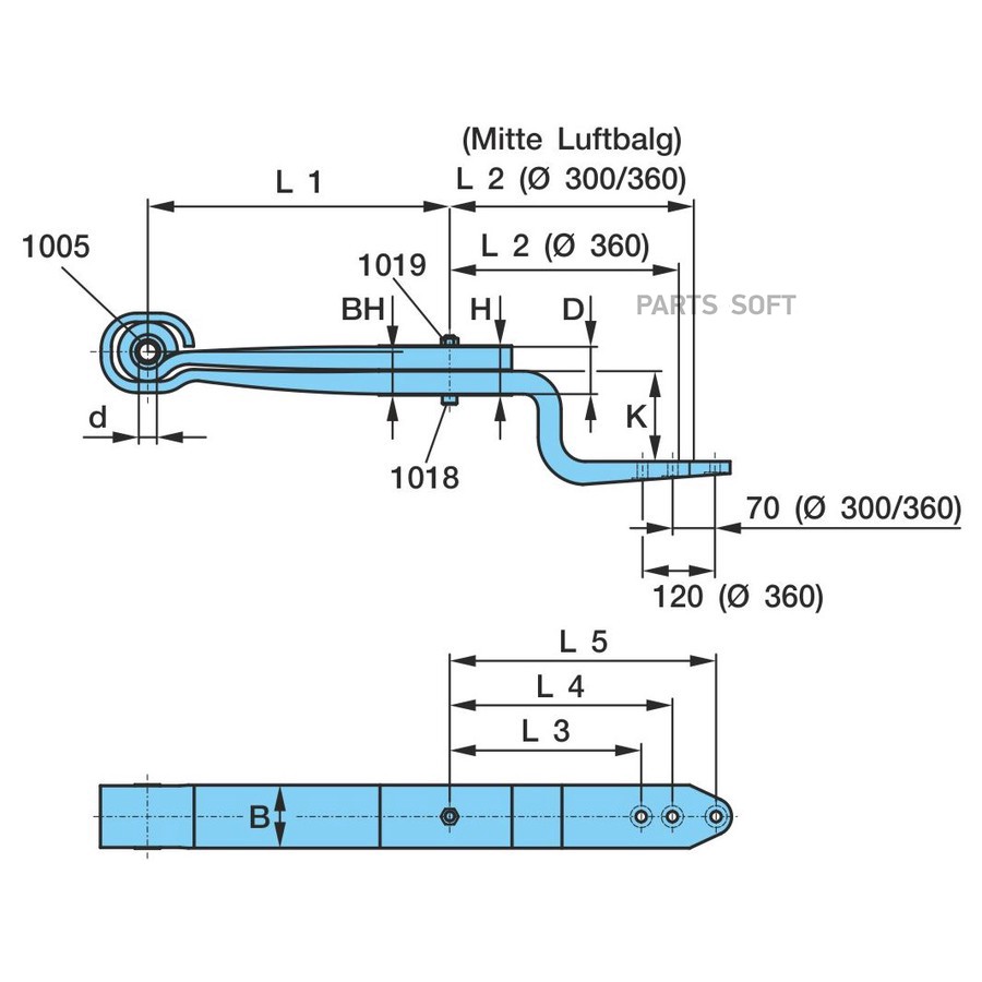 $ Полурессора Bpw / 100mm _ 2*43 _ 500+465 (440) _ k-150 _?30 / Oe